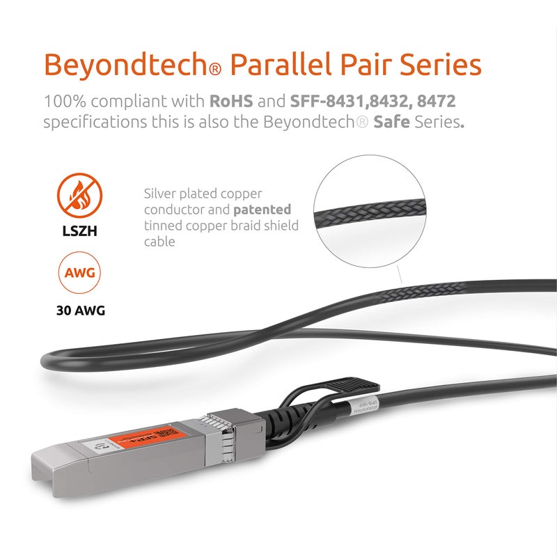 BEYONDTECH 10G SFP+ Direct Attach Cable â€“ 30 AWG Twinax LSZH 10Gb Ethernet Switch Network DAC Cables â€“ SFP+ DAC Cable PureGigabit Series â€“ 1m (3.3ft) - Image 4